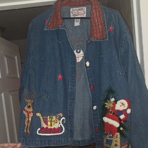 Bobbie Brooks Festive Denim Jacket with Embroidery